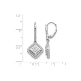 14k White Gold Diamond Drop Earrings with Square Halo and Princess Cut Cluster