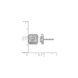 14k White Gold Diamond Stud Earrings with Princess Cut Cluster and Round Halo