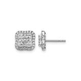 14k White Gold Diamond Stud Earrings with Princess Cut Cluster and Round Halo