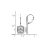 14k White Gold Diamond Drop Earrings with Square Cluster and Halo Design