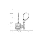 14k White Gold Dangle Earrings with Diamond Halo Clusters and Pave Leverback Design