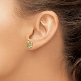 14k White Gold Flower Stud Earrings with Pear Shaped Citrine and Diamond Accent