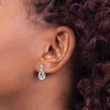 14k White Gold Teardrop Dangle Earrings with Diamond Accents and Openwork Floral Design
