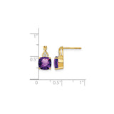 10k Yellow Gold Stud Earrings with Cushion Cut Amethyst and Diamond Accents for Women