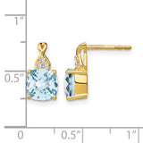 10k Yellow Gold Stud Earrings with Cushion Cut Aquamarine and Diamond Accents