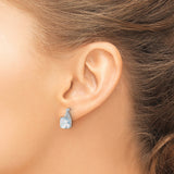 14k White Gold Stud Earrings with Cushion Cut Aquamarine and Diamond Accents