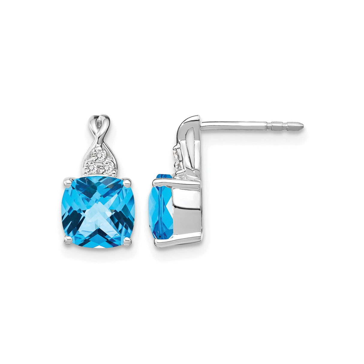 14k White Gold Stud Earrings with Sky Blue Topaz and Diamond Accents