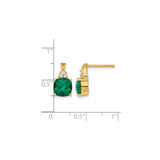 10k Yellow Gold Stud Earrings with Cushion Cut Lab Created Emerald and Diamond Accents