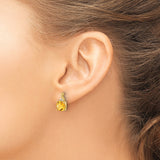 14k Yellow Gold Stud Earrings with Cushion Cut Citrine and Diamond Accent Stones