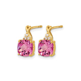 10k Yellow Gold Stud Earrings with Created Pink Sapphire and Diamond Accents, Infinity Design