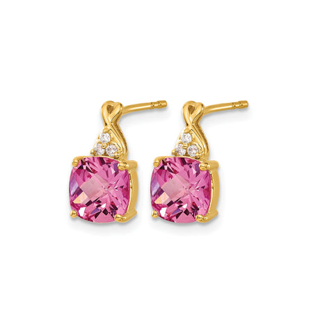 10k Yellow Gold Stud Earrings with Created Pink Sapphire and Diamond Accents, Infinity Design