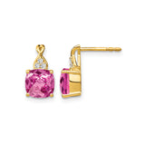 10k Yellow Gold Stud Earrings with Created Pink Sapphire and Diamond Accents, Infinity Design