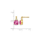 14k Yellow Gold Stud Earrings with Cushion Cut Created Sapphire and Diamond Accents
