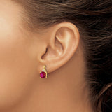 10k Yellow Gold Stud Earrings with Cushion Cut Created Ruby and Diamond Accents