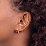 14k Yellow Gold Ruby and Diamond Stud Earrings, Cushion Cut Gemstone, Classic Style for Women