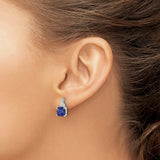 14k White Gold Stud Earrings with Cushion Cut Created Sapphire and Diamond Accents