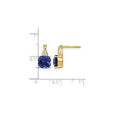 14k Yellow Gold Stud Earrings with Cushion Cut Created Sapphires and Diamond Accents