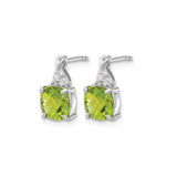 14k White Gold Stud Earrings with Cushion Cut Peridot and Diamond Accents