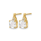 10k Yellow Gold Stud Earrings with Cushion Cut White Topaz and Diamond Accents, Twist Design