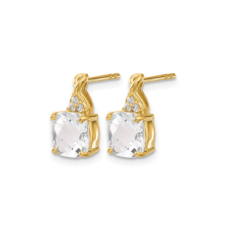 10k Yellow Gold Stud Earrings with Cushion Cut White Topaz and Diamond Accents, Twist Design