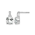 14k White Gold Cushion Cut White Topaz and Diamond Stud Earrings, Teardrop Setting, Polished Finish