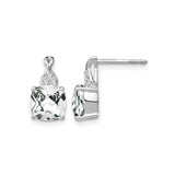 14k White Gold Cushion Cut White Topaz and Diamond Stud Earrings, Teardrop Setting, Polished Finish