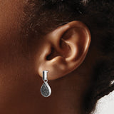 14k White Gold Teardrop Dangle Earrings with Black Diamonds, Modern Drop Design for Women