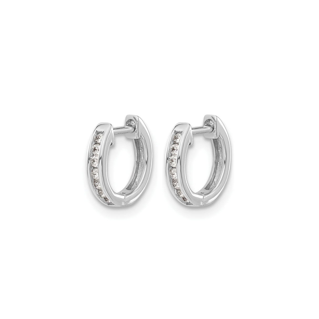 10k White Gold Huggie Hoop Earrings with Channel Set Round Diamonds, Minimalist Design