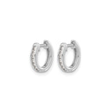 10k White Gold Huggie Hoop Earrings with Channel Set Round Diamonds, Minimalist Design
