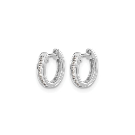 10k White Gold Huggie Hoop Earrings with Channel Set Round Diamonds, Minimalist Design
