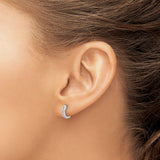 14k White Gold Huggie Hoop Earrings with Channel Set Diamonds, Hinged Closure, Modern Design