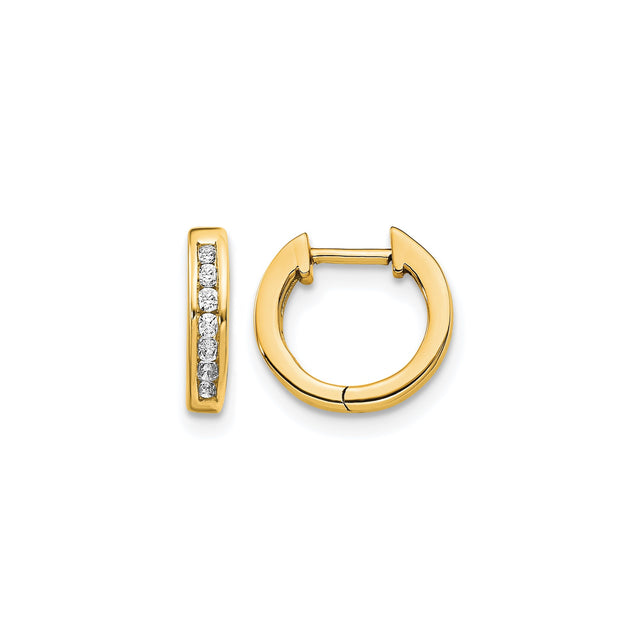 14k Yellow Gold Huggie Hoop Earrings with Channel Set Round Diamonds, Sleek Modern Style for Women