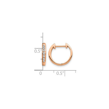 10k Rose Gold Hoop Earrings with White Round Diamonds, Minimalist Huggie Style