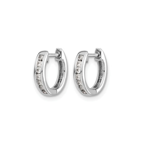 10k White Gold Huggie Earrings with Channel-Set Round Diamonds, Classic Hoop Design