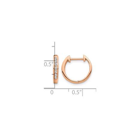 14k Rose Gold Huggie Hoop Earrings with Channel-Set White Diamonds, Minimalist Style for Women