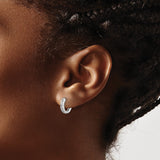 14k White Gold Diamond Hoop Earrings, Round Cut Channel Set Huggie Style for Women