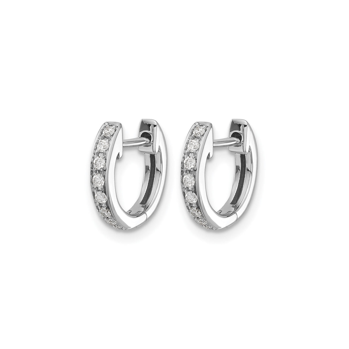 10k White Gold Huggie Hoop Earrings with Round Cut Diamonds, Polished Finish, Minimalist Design