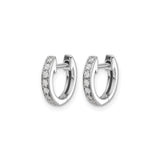10k White Gold Huggie Hoop Earrings with Round Cut Diamonds, Polished Finish, Minimalist Design