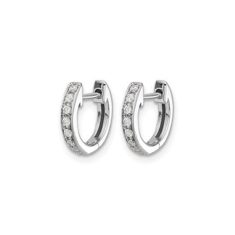 10k White Gold Huggie Hoop Earrings with Round Cut Diamonds, Polished Finish, Minimalist Design