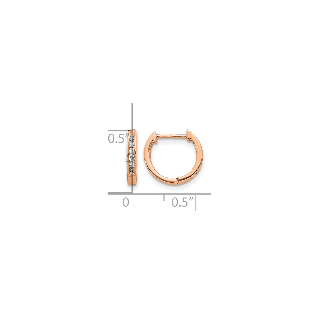 10k Rose Gold Hoop Earrings with Channel Set Round Stones, Diamond Cut Lightweight Hinged Design