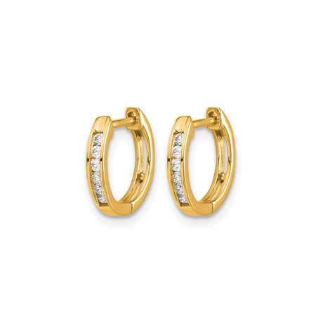 10k Yellow Gold Huggie Hoop Earrings with Round White Diamonds, Channel Set Polished Hoops for Women
