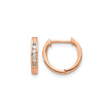 14k Rose Gold Huggie Earrings with Channel Set Diamonds, Minimal Small Hoop Design