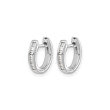 10k White Gold Huggie Hoop Earrings with Channel Set Round Diamonds, Hinged Closure