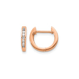 14k Rose Gold Huggie Hoop Earrings with Round Cut Diamonds, Modern Minimalist Design