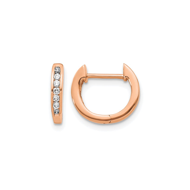 14k Rose Gold Huggie Hoop Earrings with Round Cut Diamonds, Modern Minimalist Design