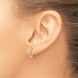 10k Rose Gold Huggie Hoop Earrings with Channel Set Round White Diamonds