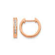 10k Rose Gold Huggie Hoop Earrings with Channel Set Round White Diamonds