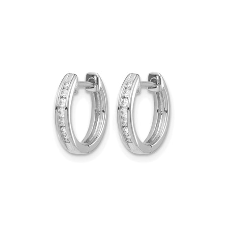 10k White Gold Hoop Earrings with Channel-Set Diamonds, Polished Huggie Style for Women