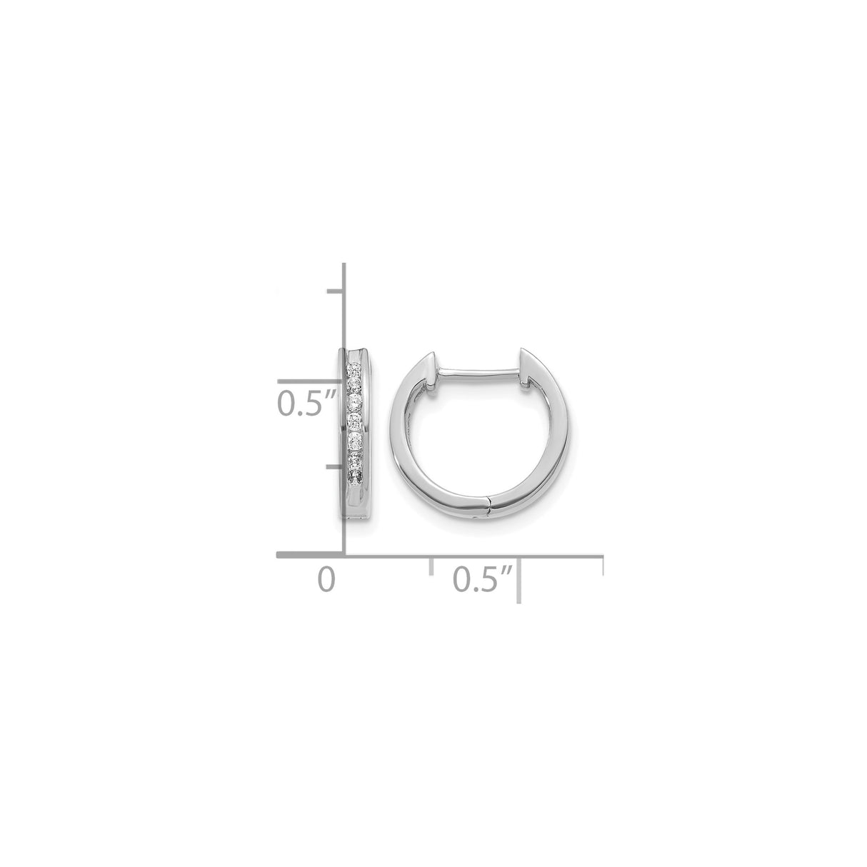 10k White Gold Hoop Earrings with Channel-Set Diamonds, Polished Huggie Style for Women