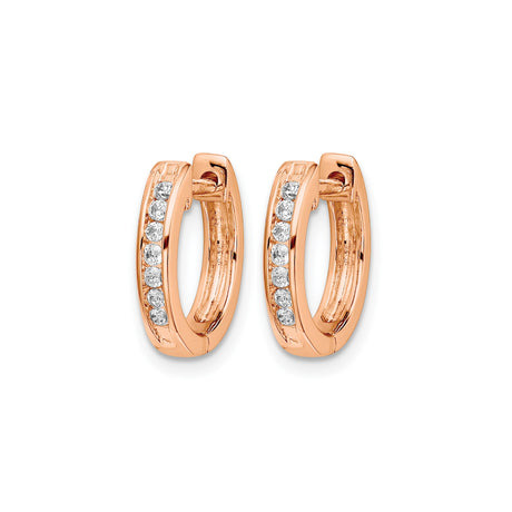 14k Rose Gold Hoop Earrings with Round Cut Diamonds, Channel Setting, Minimalist Design